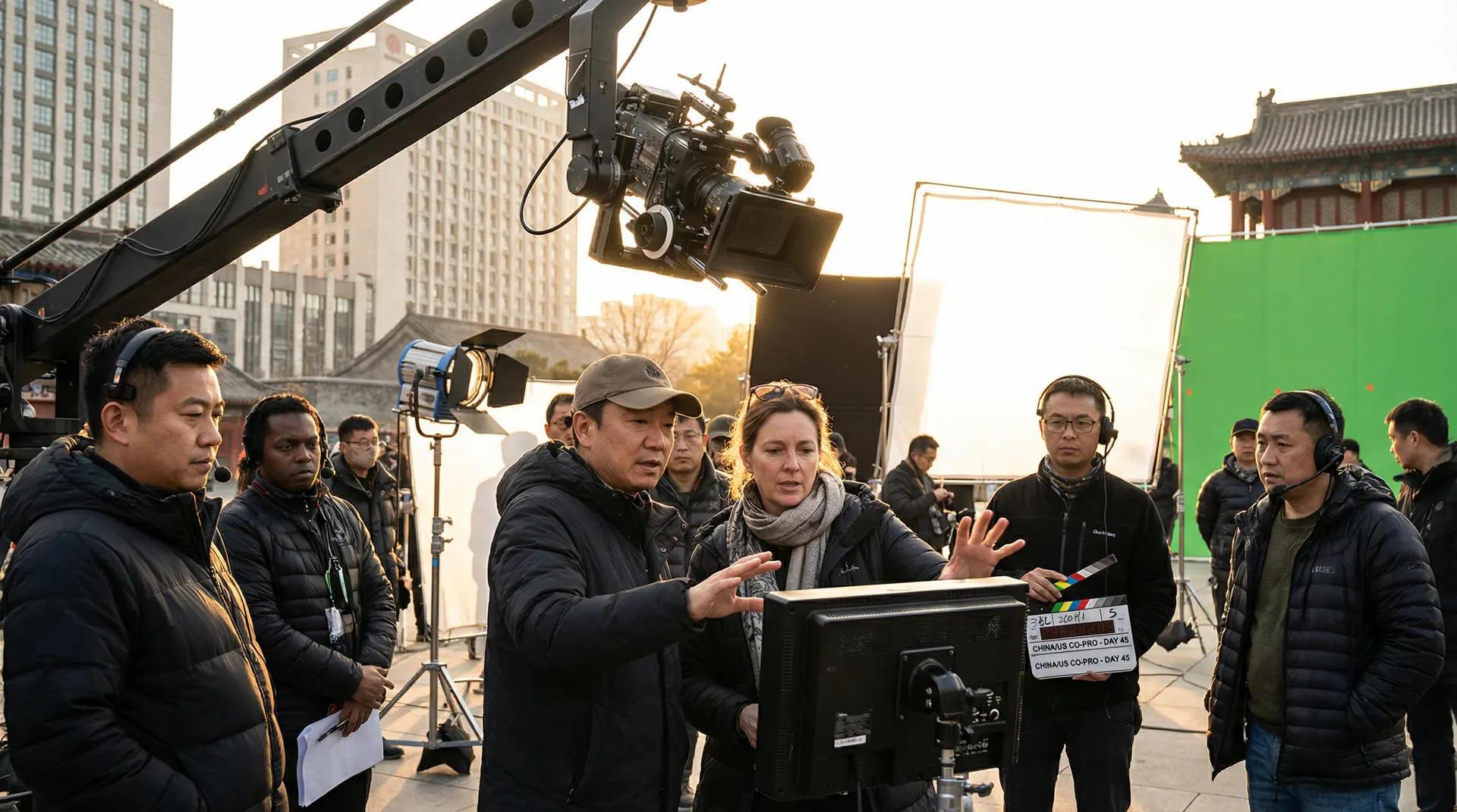 国产与国际影视团队合作拍摄现场